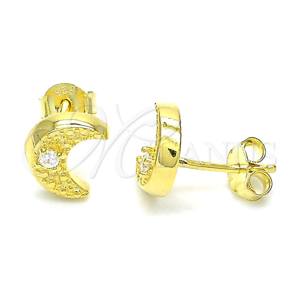 Arete Dormilona 02.369.0036.2 Plata Rodinada, Diseño de Luna, con Zirconia Cubica Blanca, Pulido, Tono Dorado