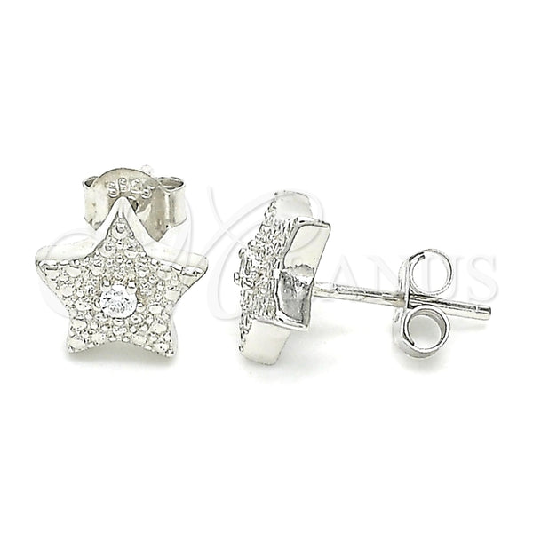 Arete Dormilona 02.369.0037 Plata Rodinada, Diseño de Estrella, con Zirconia Cubica Blanca, Pulido, Rodinado