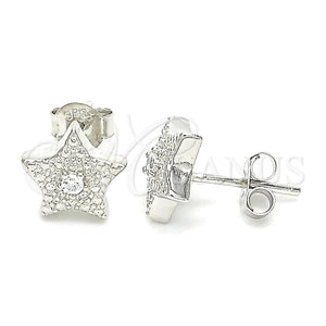 Arete Dormilona 02.369.0037 Plata Rodinada, Diseño de Estrella, con Zirconia Cubica Blanca, Pulido, Rodinado