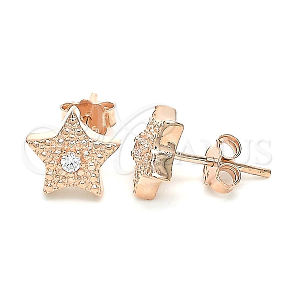 Arete Dormilona 02.369.0037.1 Plata Rodinada, Diseño de Estrella, con Zirconia Cubica Blanca, Pulido, Tono Rosado