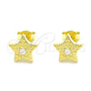 Arete Dormilona 02.369.0037.2 Plata Rodinada, Diseño de Estrella, con Zirconia Cubica Blanca, Pulido, Tono Dorado