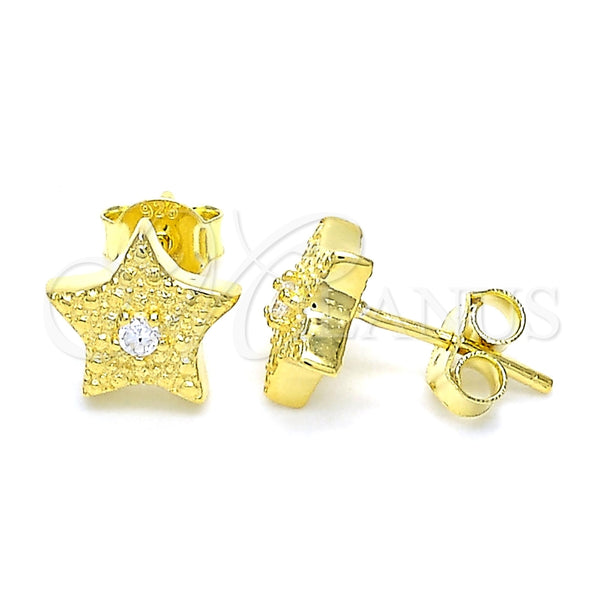 Arete Dormilona 02.369.0037.2 Plata Rodinada, Diseño de Estrella, con Zirconia Cubica Blanca, Pulido, Tono Dorado