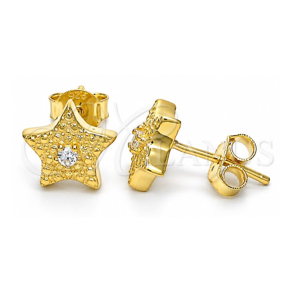 Arete Dormilona 02.369.0037.2 Plata Rodinada, Diseño de Estrella, con Zirconia Cubica Blanca, Pulido, Tono Dorado
