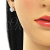 Arete Dormilona 02.369.0038 Plata Rodinada, Diseño de Trébol de Cuatro Hojas, con Zirconia Cubica Blanca, Pulido, Rodinado