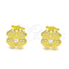 Arete Dormilona 02.369.0038.2 Plata Rodinada, Diseño de Trébol de Cuatro Hojas, con Zirconia Cubica Blanca, Pulido, Tono Dorado