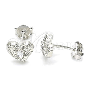 Arete Dormilona 02.369.0039 Plata Rodinada, Diseño de Corazón, con Zirconia Cubica Blanca, Pulido, Rodinado