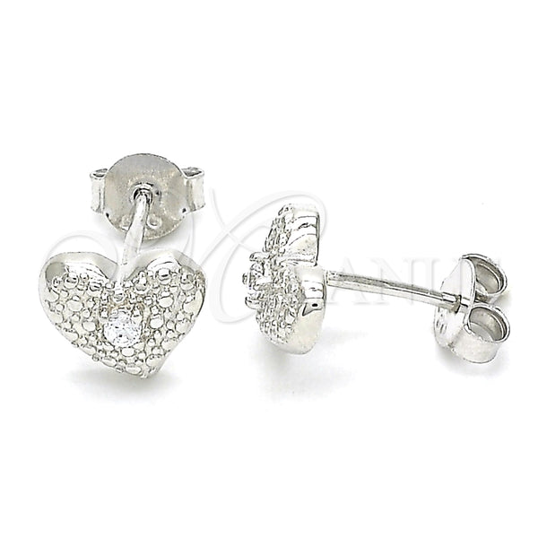 Arete Dormilona 02.369.0039 Plata Rodinada, Diseño de Corazón, con Zirconia Cubica Blanca, Pulido, Rodinado
