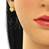 Arete Dormilona 02.369.0039.2 Plata Rodinada, Diseño de Corazón, con Zirconia Cubica Blanca, Pulido, Tono Dorado