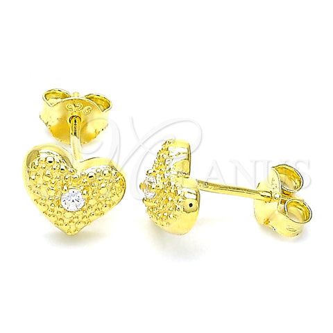 Arete Dormilona 02.369.0039.2 Plata Rodinada, Diseño de Corazón, con Blanca Zirconia Cubica, Pulido, Tono Dorado