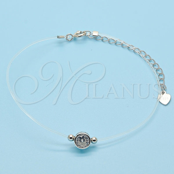 Pulsera Elegante 03.369.0012.07 Plata Rodinada, con Blanca Zirconia Cubica, Pulido, Rodinado (01 MM Thickness, 7 Inches Length)