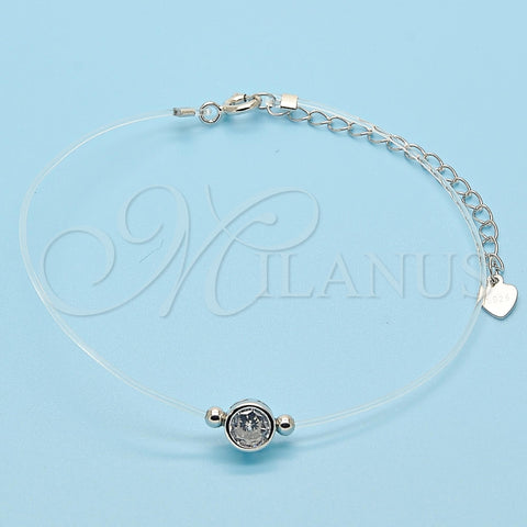 Pulsera Elegante 03.369.0012.07 Plata Rodinada, con Zirconia Cubica Blanca, Pulido, Rodinado (Grosor 01 MM, 7 Pulgadas de Largo)