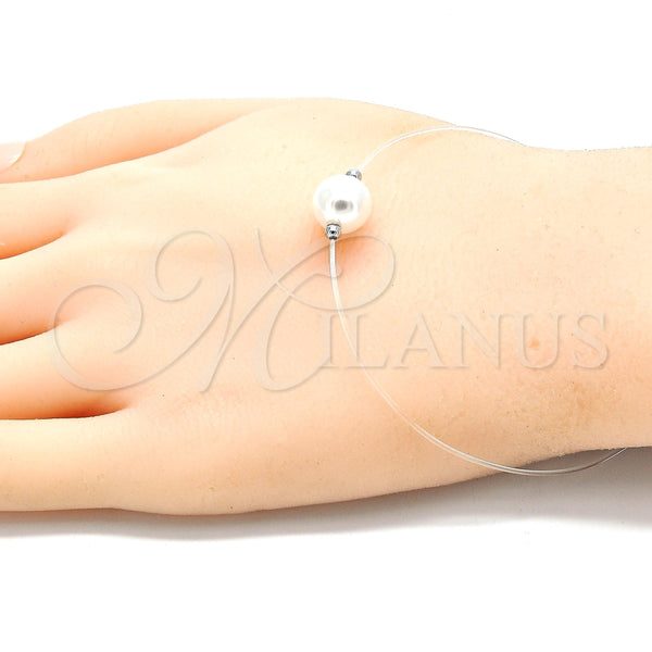 Pulsera Elegante 03.369.0014.07 Plata Rodinada, con Marfil Perla, Pulido, Rodinado (01 MM Thickness, 7 Inches Length)