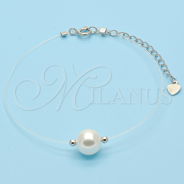 Pulsera Elegante 03.369.0014.07 Plata Rodinada, con Marfil Perla, Pulido, Rodinado (01 MM Thickness, 7 Inches Length)