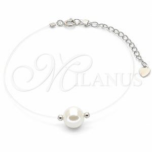 Pulsera Elegante 03.369.0014.07 Plata Rodinada, con Perla Marfil, Pulido, Rodinado (Grosor 01 MM, 7 Pulgadas de Largo)