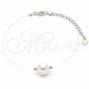 Pulsera Elegante 03.369.0014.07 Plata Rodinada, con Perla Marfil, Pulido, Rodinado (Grosor 01 MM, 7 Pulgadas de Largo)