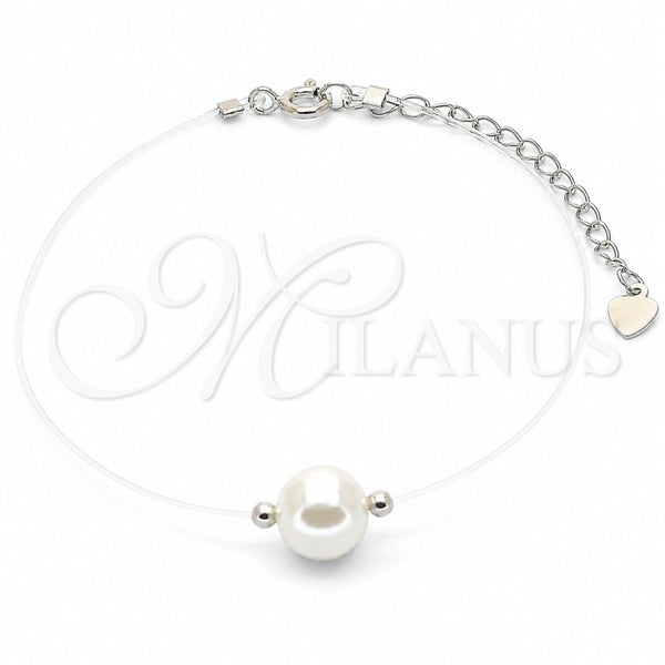 Pulsera Elegante 03.369.0014.07 Plata Rodinada, con Perla Marfil, Pulido, Rodinado (Grosor 01 MM, 7 Pulgadas de Largo)
