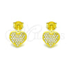 Arete Dormilona 02.369.0001.2 Plata Rodinada, Diseño de Corazón, con Micro Pave Blanca, Pulido, Tono Dorado