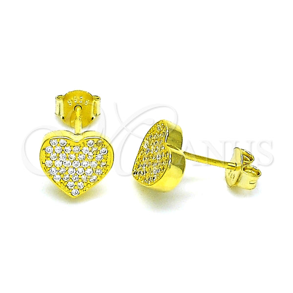 Arete Dormilona 02.369.0001.2 Plata Rodinada, Diseño de Corazón, con Micro Pave Blanca, Pulido, Tono Dorado