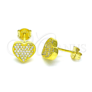 Arete Dormilona 02.369.0001.2 Plata Rodinada, Diseño de Corazón, con Micro Pave Blanca, Pulido, Tono Dorado
