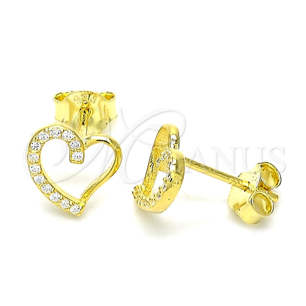 Arete Dormilona 02.369.0003.2 Plata Rodinada, Diseño de Corazón, con Micro Pave Blanca, Pulido, Tono Dorado