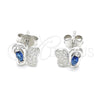 Arete Dormilona 02.369.0007.3 Plata Rodinada, Diseño de Mariposa, con Zirconia Cubica Zafiro Azul y Micro Pave Blanca, Pulido, Rodinado
