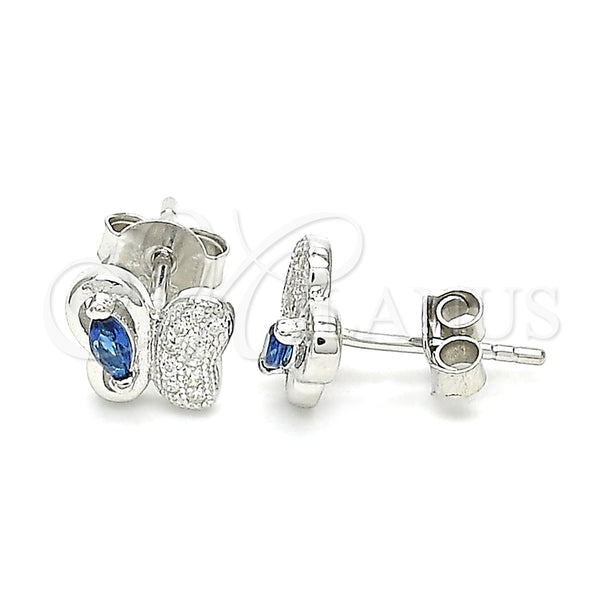Arete Dormilona 02.369.0007.3 Plata Rodinada, Diseño de Mariposa, con Zirconia Cubica Zafiro Azul y Micro Pave Blanca, Pulido, Rodinado