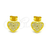 Arete Dormilona 02.369.0014.2 Plata Rodinada, Diseño de Corazón, con Micro Pave Blanca, Pulido, Tono Dorado