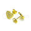Arete Dormilona 02.369.0014.2 Plata Rodinada, Diseño de Corazón, con Micro Pave Blanca, Pulido, Tono Dorado