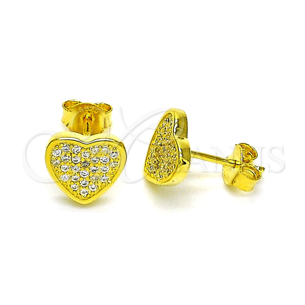 Arete Dormilona 02.369.0014.2 Plata Rodinada, Diseño de Corazón, con Micro Pave Blanca, Pulido, Tono Dorado