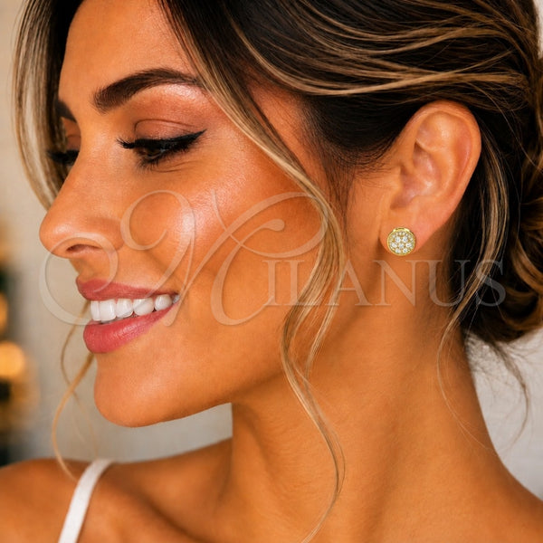 Arete Dormilona 02.369.0024.2 Plata Rodinada, Diseño de Flor, con Zirconia Cubica Blanca y Micro Pave Blanca, Pulido, Tono Dorado