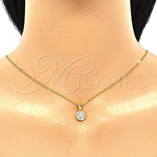 Juego de Arete y Dije de Adulto 10.369.0001.2 Plata Rodinada, con Zirconia Cubica Blanca y Cristal Blanca, Pulido, Tono Dorado