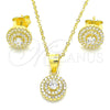 Juego de Arete y Dije de Adulto 10.369.0001.2 Plata Rodinada, con Zirconia Cubica Blanca y Cristal Blanca, Pulido, Tono Dorado