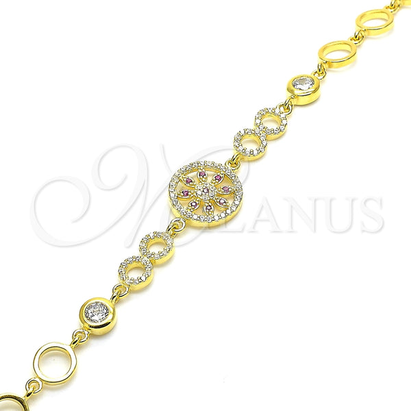 Pulsera Elegante 03.369.0002.5.07 Plata Rodinada, Diseño de Flor, con Zirconia Cubica Rubi y Blanca, Pulido, Tono Dorado (Grosor 06 MM, 7 Pulgadas de Largo)