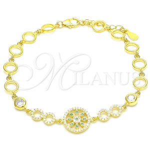 Pulsera Elegante 03.369.0002.6.07 Plata Rodinada, Diseño de Flor, con Zirconia Cubica Verde Claro y Blanca, Pulido, Tono Dorado (Grosor 06 MM, 7 Pulgadas de Largo)