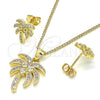 Juego de Arete y Dije de Adulto 10.342.0009 Oro Laminado, Diseño de Ãrbol, con Blanca Zirconia Cubica, Pulido, Tono Dorado