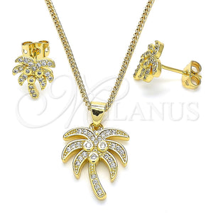Juego de Arete y Dije de Adulto 10.342.0009 Oro Laminado, Diseño de Ãrbol, con Blanca Zirconia Cubica, Pulido, Tono Dorado