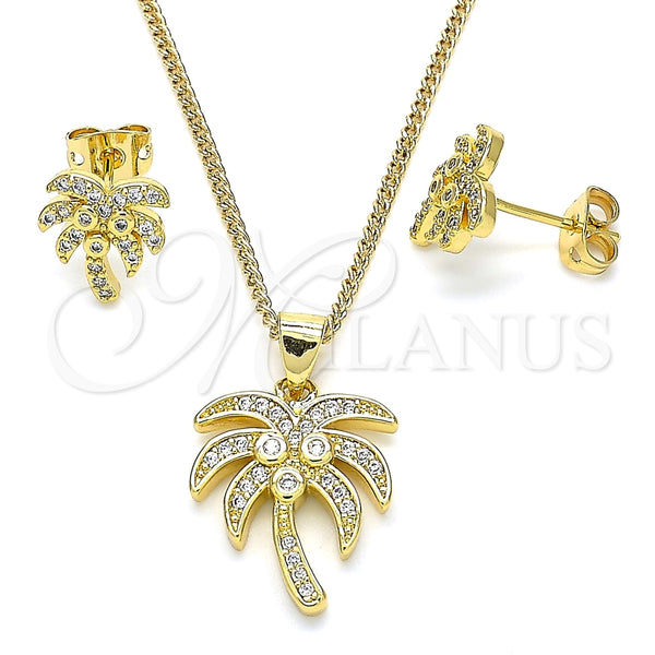 Juego de Arete y Dije de Adulto 10.342.0009 Oro Laminado, Diseño de Ãrbol, con Blanca Zirconia Cubica, Pulido, Tono Dorado