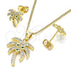 Juego de Arete y Dije de Adulto 10.342.0009.1 Oro Laminado, Diseño de Palmera, con Verde and Blanca Zirconia Cubica, Pulido, Tono Dorado