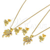 Juego de Arete y Dije de Adulto 10.342.0009.1 Oro Laminado, Diseño de Palmera, con Verde and Blanca Zirconia Cubica, Pulido, Tono Dorado