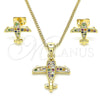 Juego de Arete y Dije de Adulto 10.342.0012.1 Oro Laminado, con Multicolor Zirconia Cubica, Pulido, Tono Dorado
