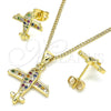 Juego de Arete y Dije de Adulto 10.342.0012.1 Oro Laminado, con Multicolor Zirconia Cubica, Pulido, Tono Dorado