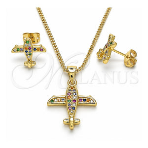 Juego de Arete y Dije de Adulto 10.342.0012.1 Oro Laminado, con Multicolor Zirconia Cubica, Pulido, Tono Dorado