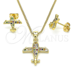 Juego de Arete y Dije de Adulto 10.342.0012.1 Oro Laminado, con Multicolor Zirconia Cubica, Pulido, Tono Dorado