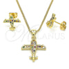 Juego de Arete y Dije de Adulto 10.342.0012.1 Oro Laminado, con Multicolor Zirconia Cubica, Pulido, Tono Dorado