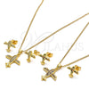 Juego de Arete y Dije de Adulto 10.342.0012.1 Oro Laminado, con Multicolor Zirconia Cubica, Pulido, Tono Dorado