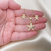Juego de Arete y Dije de Adulto 10.342.0013 Oro Laminado, Diseño de Estrella, con Micro Pave Blanca, Pulido, Tono Dorado