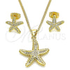 Juego de Arete y Dije de Adulto 10.342.0013 Oro Laminado, Diseño de Estrella, con Micro Pave Blanca, Pulido, Tono Dorado