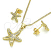 Juego de Arete y Dije de Adulto 10.342.0013 Oro Laminado, Diseño de Estrella, con Micro Pave Blanca, Pulido, Tono Dorado