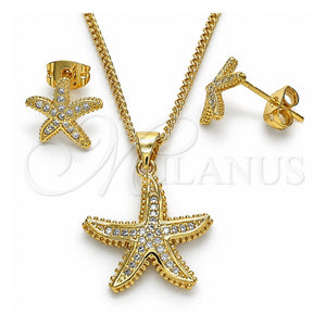 Juego de Arete y Dije de Adulto 10.342.0013 Oro Laminado, Diseño de Estrella, con Micro Pave Blanca, Pulido, Tono Dorado