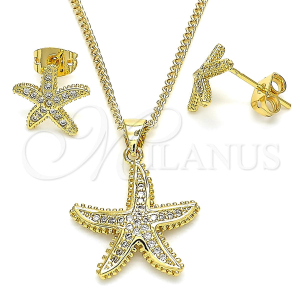 Juego de Arete y Dije de Adulto 10.342.0013 Oro Laminado, Diseño de Estrella, con Micro Pave Blanca, Pulido, Tono Dorado